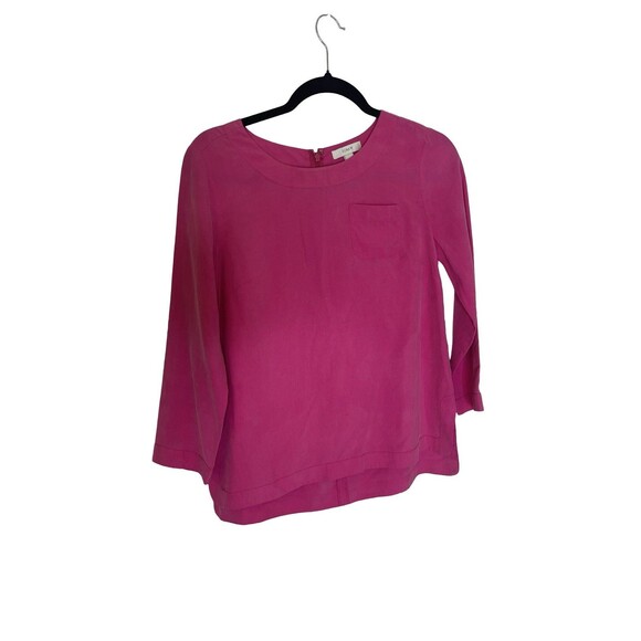 J. Crew Fuchsia Pink 100% Silk 3/4 Sleeve tunic Blouse Size 2 - Picture 9 of 9